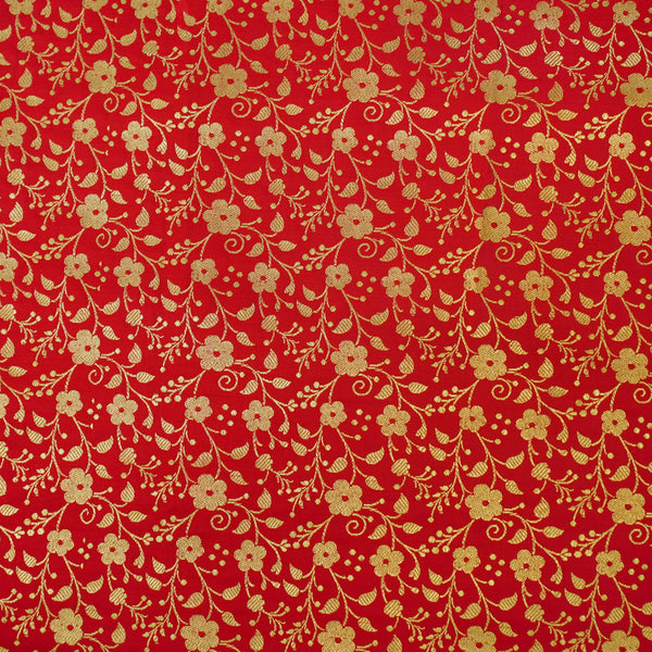 ( Pre-Cut 1.90 Meter ) Banarasi Brocade Red With Gold Jaal Woven Fabric