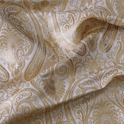 ( Pre-Cut 1.40 Meter ) Banarasi Brocade Royal Cream With All Over Pattern Woven Fabric