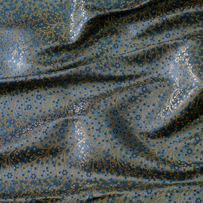 ( Pre-Cut 1.20 Meter )Banarasi Brocade Royal Dark Grey With All Over Cherry Tree Woven Fabric