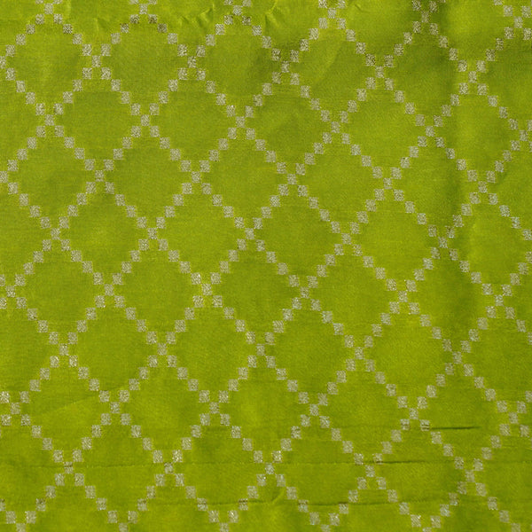 Pre-cut 1.38 meter Banarasi Dola Silk Light Green With Light Gold Checks Woven Fabric