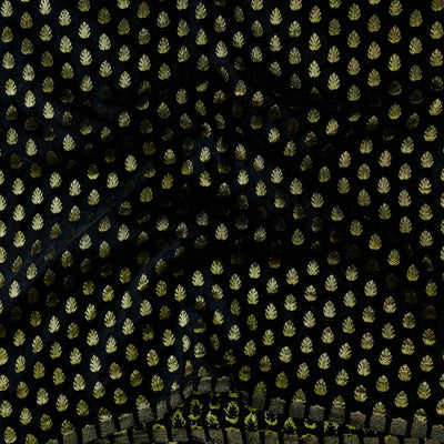 Brocade Black With Gold Zari Leaves Motifs Woven Fabric