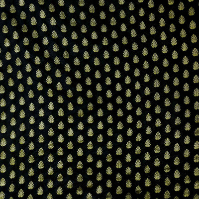 Brocade Black With Gold Zari Leaves Motifs Woven Fabric