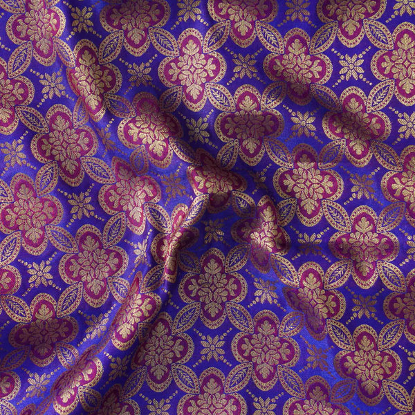 Brocade Blue With Purple Intricate Design Hand Woven Fabric