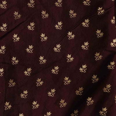 Brocade Brown With Golden Zari Flower Motif Hand Woven Fabric