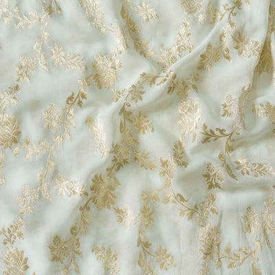Pre-cut 1.5 meter .Brocade Cream White With Beautiful Gold Jaal Woven Fabric