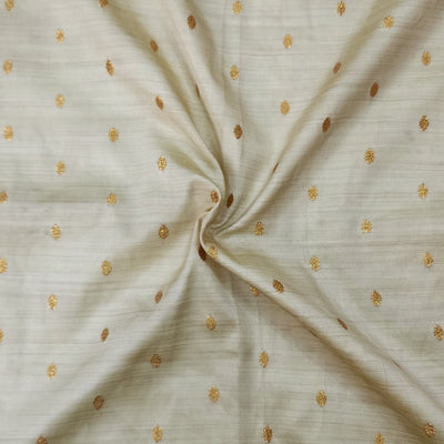 ( Pre-Cut 0.85 Meter ) Brocade Cream With Golden Small Motif Hand Woven Fabric
