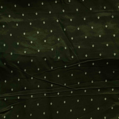 Brocade Dark Green With Silver Dots Hand Woven Fabric