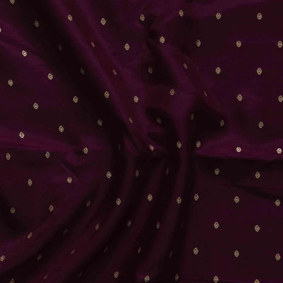 Brocade Dark Purple With Silver Dots Hand Woven Fabric