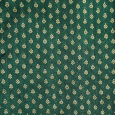 Brocade Drak Green With Silver Leaves Small Motif Hand Woven Fabric