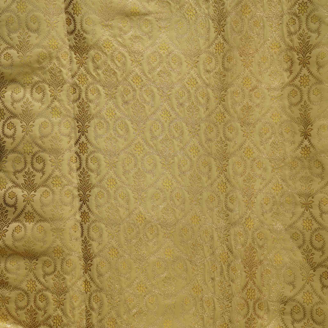 Brocade Golden Zari Flower Work Hand Woven Fabric – Sanskruti