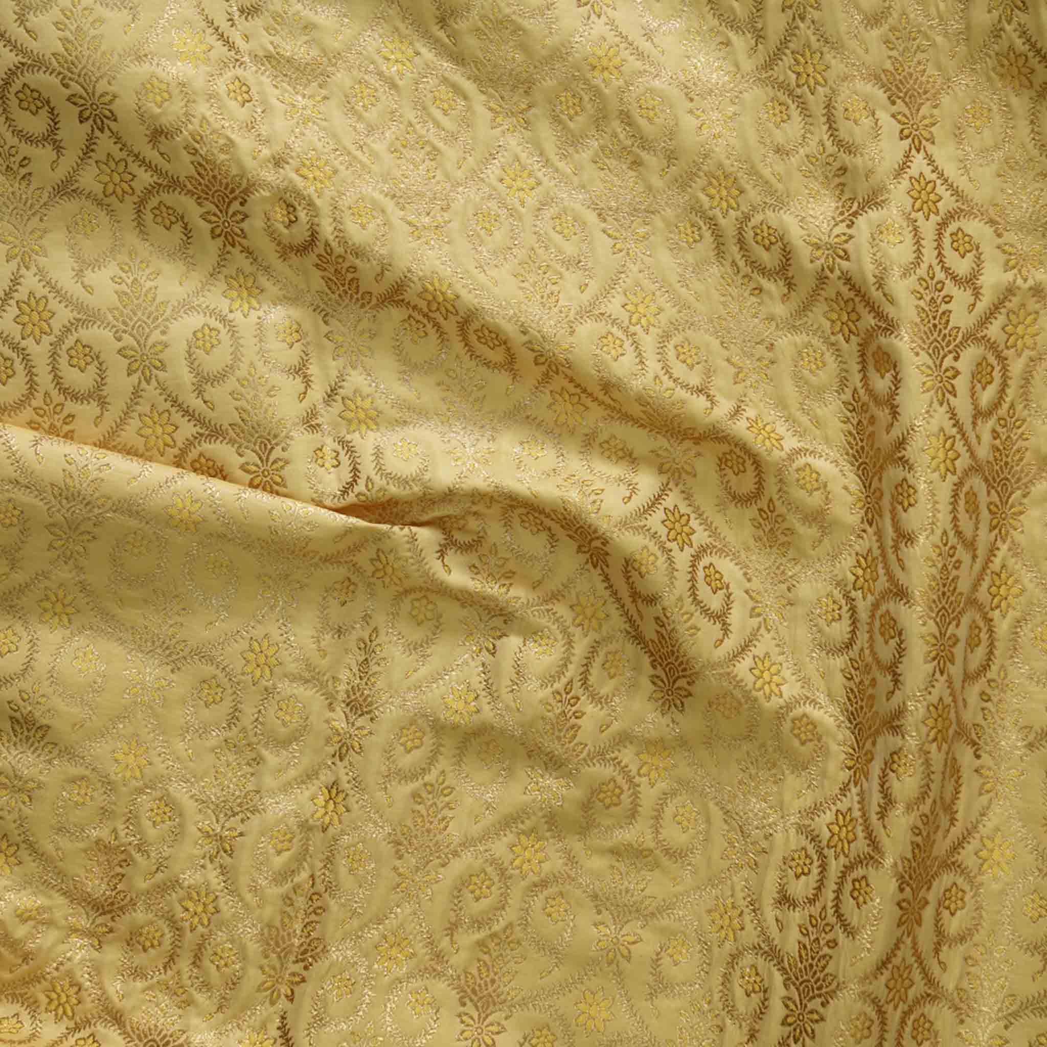 Brocade Golden Zari Flower Work Hand Woven Fabric – Sanskruti