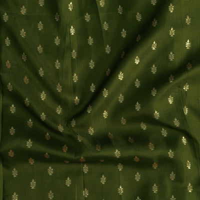 Dola Silk  Green With Golden Zari Tiny Flower Motif Hand Woven Fabric