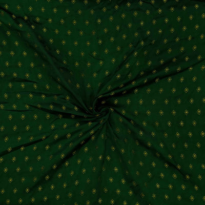 ( Blouse Piece 1.45 Meter ) Brocade Green With Tiny Gold Dot Flower Motifs Woven Fabric