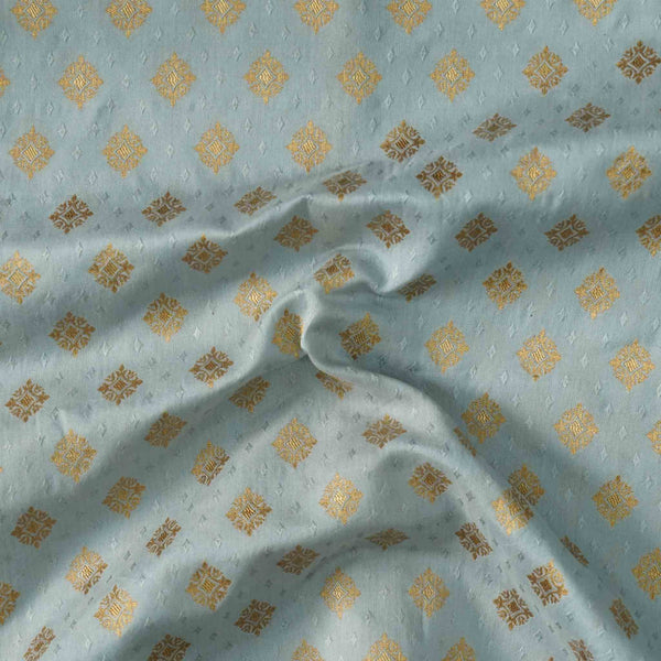 Brocade Light Grey With Golden Zari Design Hand Woven Fabric