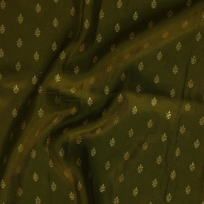 Dola Silk Mehendi  Green With Golden Zari Tiny Flower Motif Hand Woven Fabric