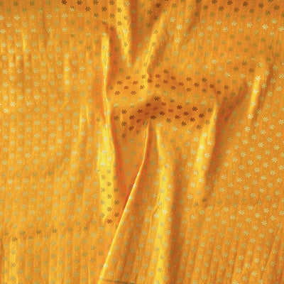 Brocade Mustard With Golden Zari Tiny Flower Hand Woven Fabric