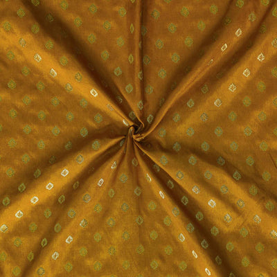 PRE-CUT 2.40 METER Brocade Mustard With Small Gold Zari Leaf Motifs Woven Fabric