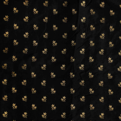 Brocade Black With Golden Zari Flower Motif Hand Woven Fabric