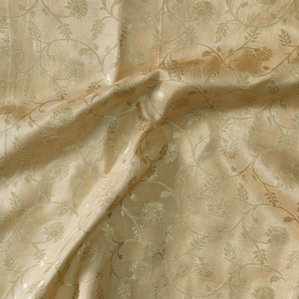 Heavy Dola Silk Off White With Light Golden Flower Jaal Hand Woven Fabric