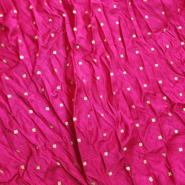 ( Pre-Cut 1.15 Meter ) Brocade Pink With Golden Tiny Flower Hand Woven Fabric