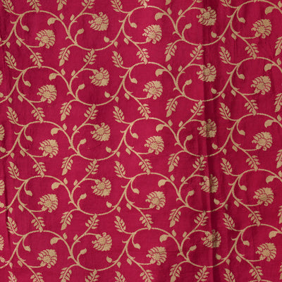 Heavy Dola Silk Pink With Golden Zari Flower Jaal Hand Woven Fabric