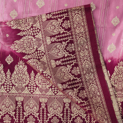 Heavy Dola Silk  Pink With Purple Big Border Hand Woven Fabric