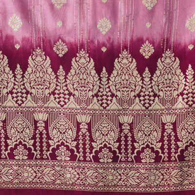Heavy Dola Silk  Pink With Purple Big Border Hand Woven Fabric