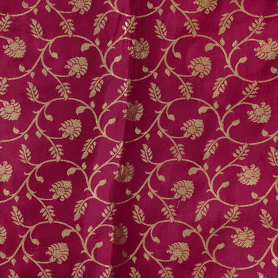Heavy Dola Silk  Shade Of Pink With Light Golden Flower Jaal Hand Woven Fabric