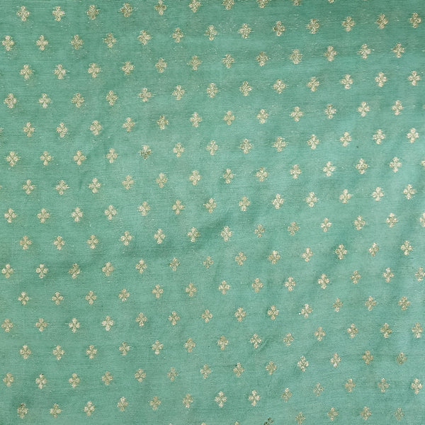 ( Pre-Cut 1 Meter ) Brocade Teal Blue With Golden Tiny Plus Hand Woven Fabric