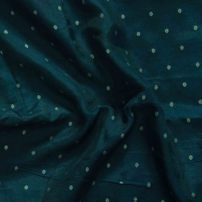 Brocade Teal Blue  With Silver Dots Hand Woven Fabric