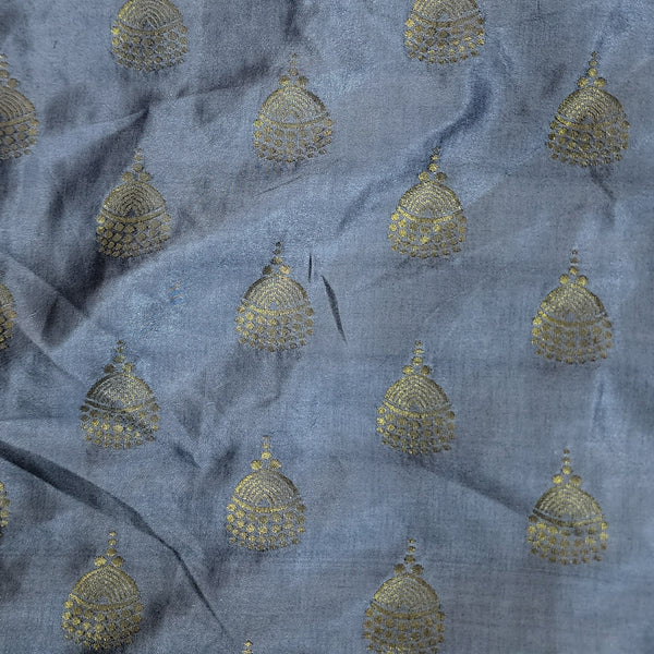 ( Pre-Cut 0.80 Meter ) Brocade With Grey And Golden Motif Hand Woven Fabric