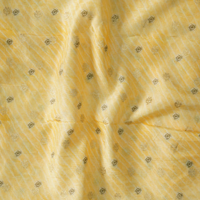 Dola Silk Jacquard Digital Print  With Light Yellow Shade With Dots Hand Woven Fabric