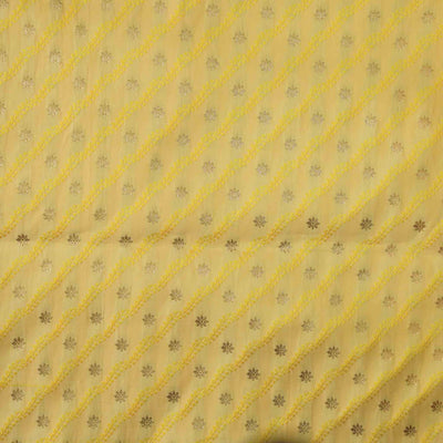 Brocade With Light Yellow With Broder Flower Creeper Hand Woven Fabric