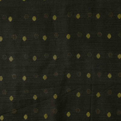 Chandari Dark Brown With Golden Zari Polka Dots Hand Woven Fabric