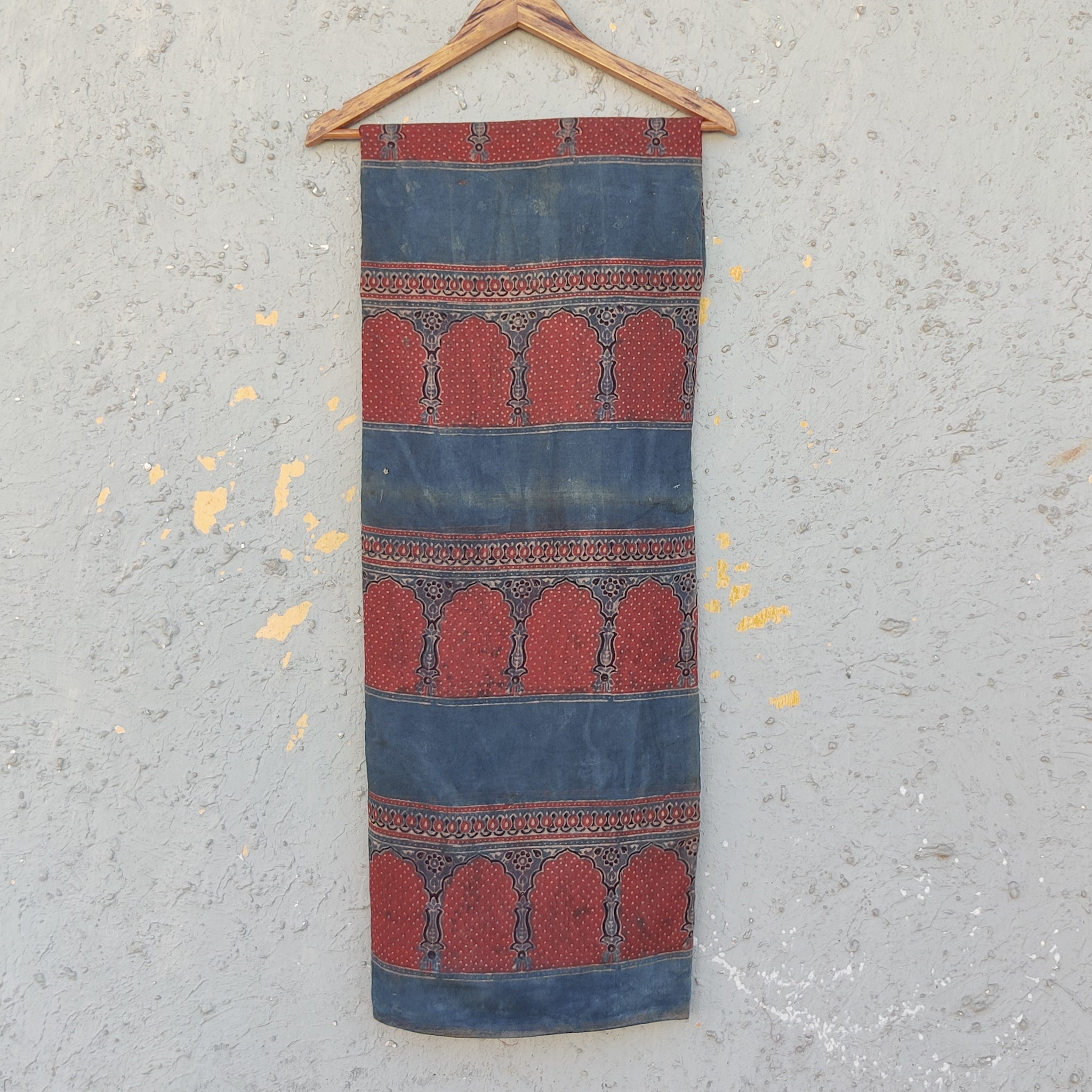 Chanderi Cotton Rust Blue With Rust Red Border Hand Block Print Fabric ...