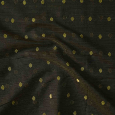 Chandari Dark Brown With Golden Zari Polka Dots Hand Woven Fabric