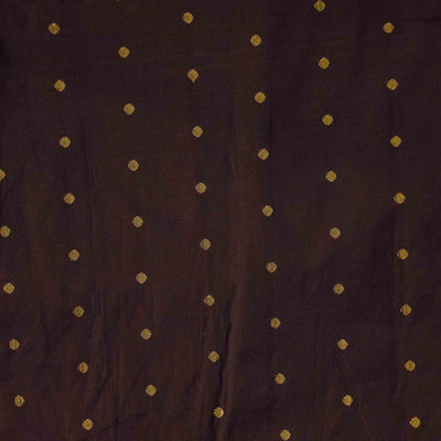 ( Pre-Cut 1 Meter )  Chandari Dark Maroon With Golden Zari Dots Hand Woven Fabric