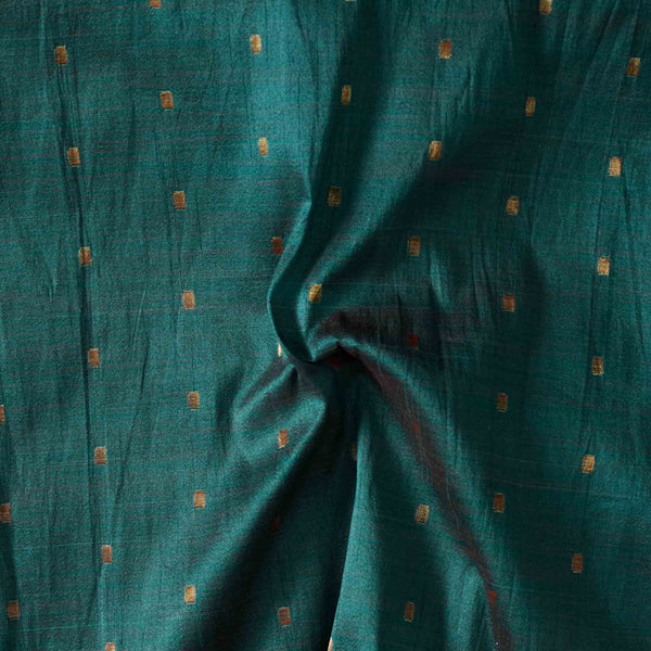 ( Pre-Cut 1.55 Meter ) Chandari Teal Green With Golden Zari Dots Hand Woven Fabric
