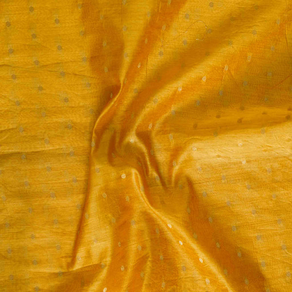 (Pre-Cut 1 Meter ) Chandari Yellow With Golden Zari Polka Dots Hand Woven Fabric