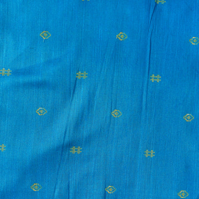 Cotton Silk Blue With Golden Zari Design Hand Woven Fabric