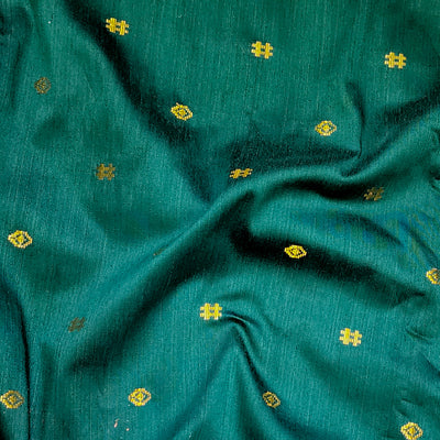 Cotton Silk Bottle Green With Golden Zari Design Hand Woven Fabric