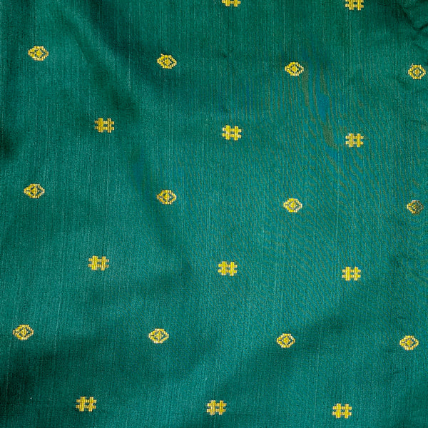 (PRE-CUT 1.50 METER) Cotton Silk Bottle Green With Golden Zari Design Hand Woven Fabric