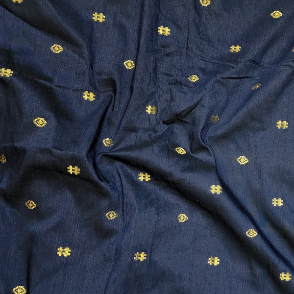 (Pre-Cut 0.85 Meter) Cotton Silk Dark Navy Blue With Golden Zari Design Hand Woven Fabric
