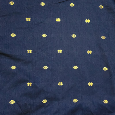 Cotton Silk Dark Navy Blue With Golden Zari Design Hand Woven Fabric