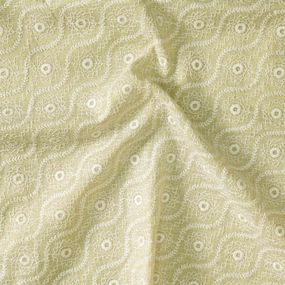 ( Pre-Cut 1.45 Meter ) Cotton Silk Hand Emboriderey Off White Hand Woven Fabric
