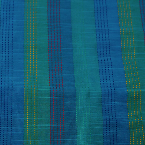 Pre-cut 1 meter Cotton Silk Shades Of Blue Kaatha Stripes Fabric