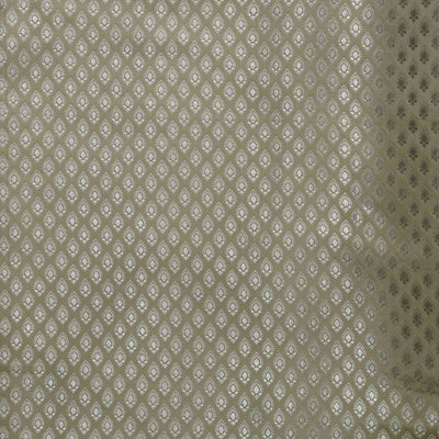 Cream With Sliver Brocade Leaf Motif Woven Fabric