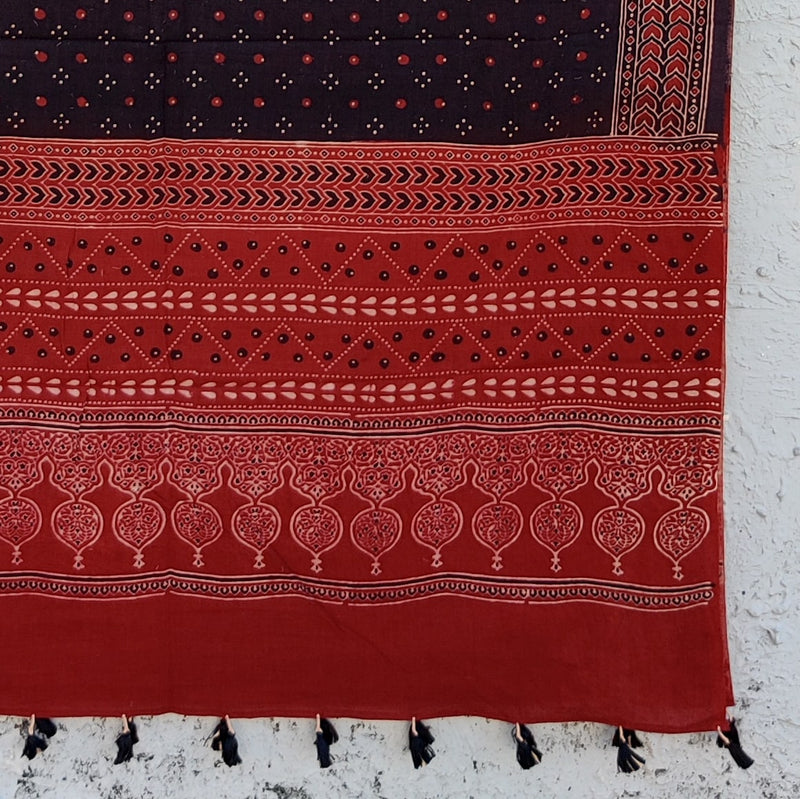 DHRITHI - Pure Cotton Vegetable Dyed Hand Block Printed Dupatta Dot Flower