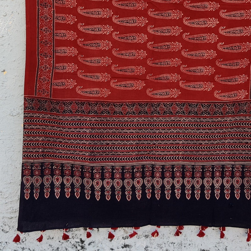 DHRITHI - Pure Cotton Vegetable Dyed Hand Block Printed Dupatta Kairi Rust And Black