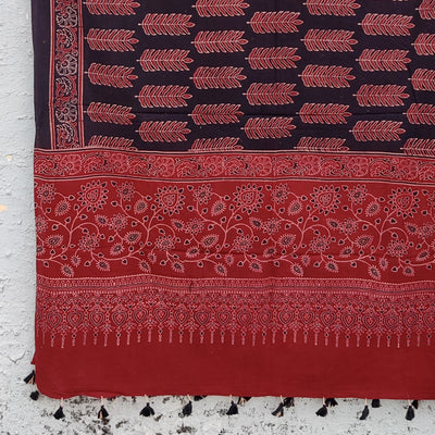 DHRITHI - Pure Cotton Vegetable Dyed Hand Block Printed Dupatta Leafy Fern